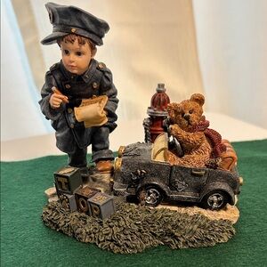 Collectible Teddy & Policeman Figurine in Brown and Black